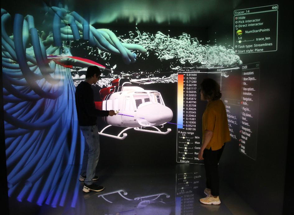 Image of visualisation of a helicopter in HLRS's immersive 3D environment, the CAVE.