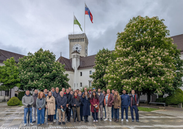 Group photo of a EXCELLERAT P2 project team at Ljubljana castle