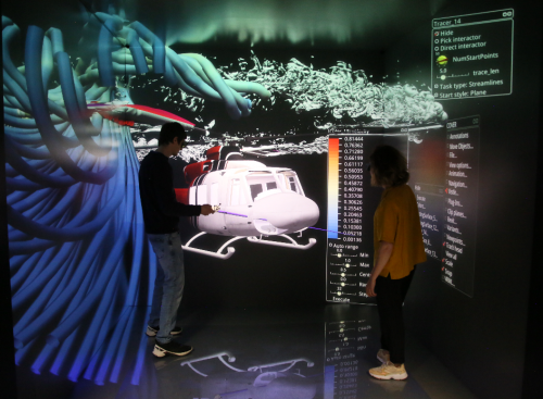 Nek5000 simulation of airflow around a helicopter rotor visualized in the CAVE at HLRS